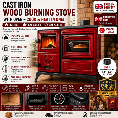 Red cast iron wood burning - iron,